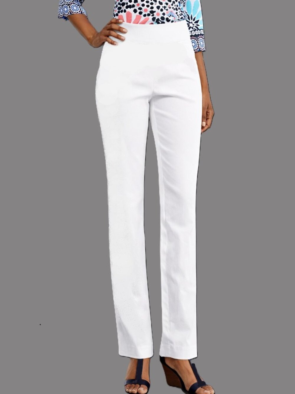 NIC & ZOE Soft Stretch Pull-On White Trousers • Straight Leg • Size 6 • NWT